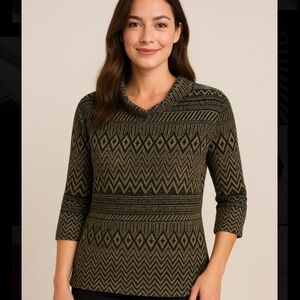 Chico’s Sparkle Gold-Thread Top – 3/4 Sleeve, Size 1 /S